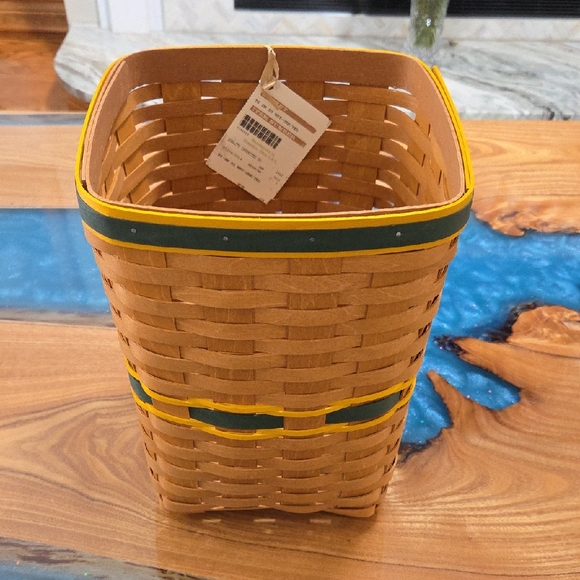 Longaberger Small Waste Basket With Green And Yellow Accents